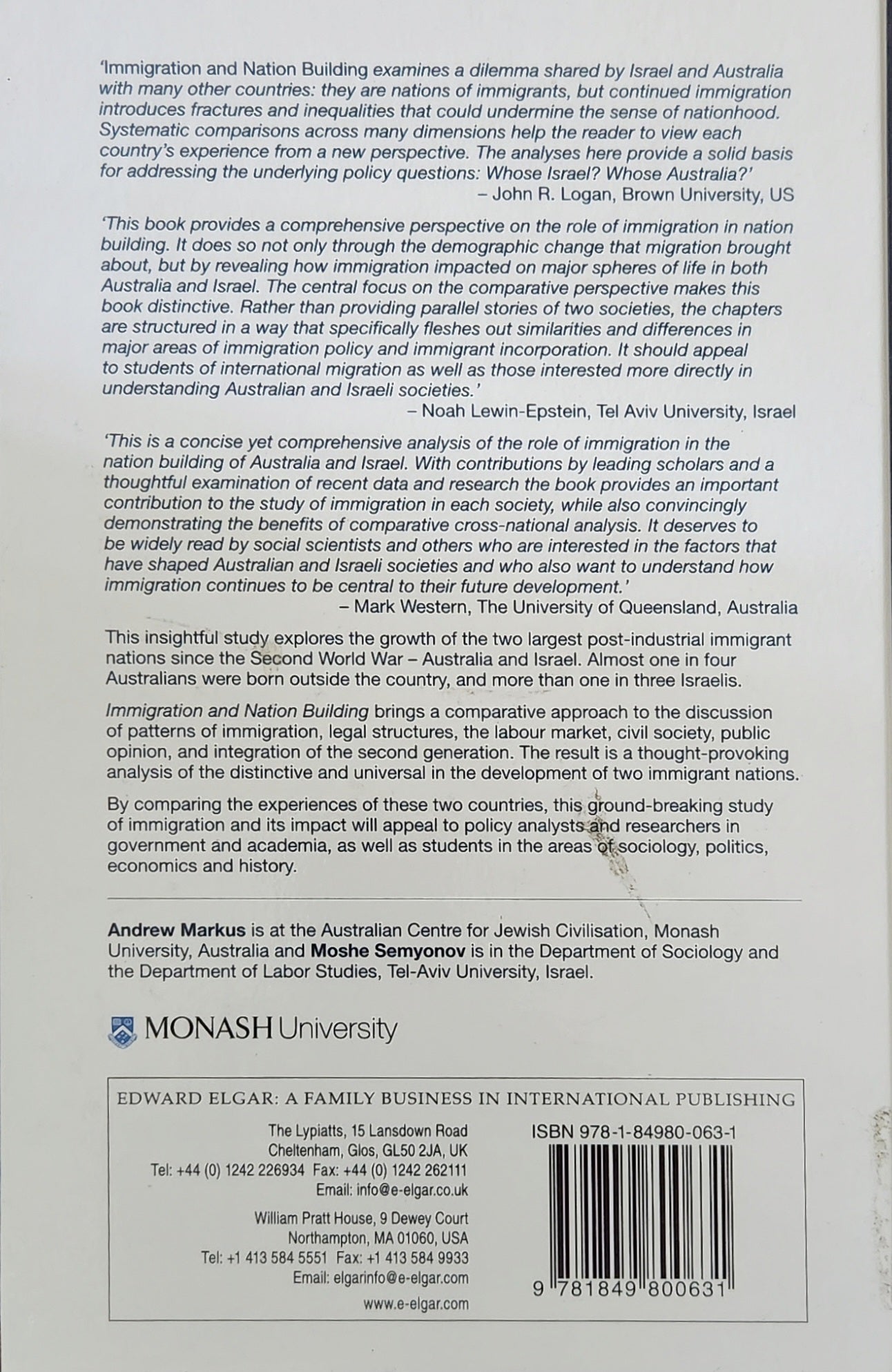 Immigration and Nation Building: Australia and Israel Compared - Oakmont Books