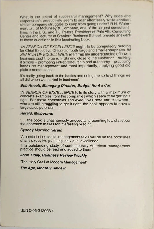 In Search of Excellence. Lessons from America's Best - Run Companies - Oakmont Books